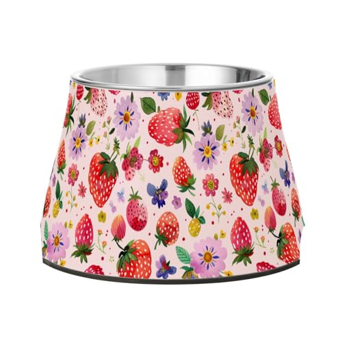 Wasserfarben-Futternapf mit niedlichem Erdbeeren und bunten Blumen, erhöhter Futternapf für Haustiere, mit Ständer, Edelstahl, für kleine Haustiere, bequemes Füttern Wasserfarben-Futternapf mit niedlichem Erdbeeren und bunten Blumen, erhöhter Futternapf für Haustiere, mit Ständer, Edelstahl, für kleine Haustiere, bequemes Füttern von Wudan