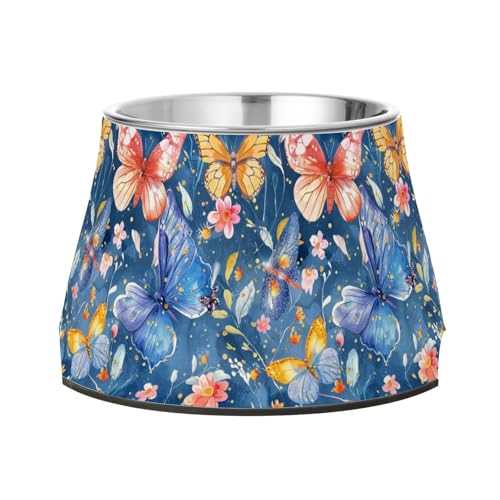 Wasserfarbene, Schmetterlinge und Blumen, blaue Wasser- und Futternäpfe aus Edelstahl, für mittelgroße Hunde, bequemes Füttern Wasserfarbene, Schmetterlinge und Blumen, blaue Wasser- und Futternäpfe aus Edelstahl, für mittelgroße Hunde, bequemes Füttern von Wudan
