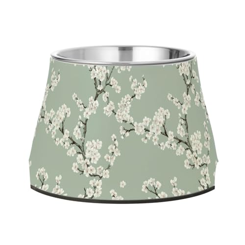 Wassernapf für Haustiere, Vintage-Kirschblüten, Salbeigrün, erhöhter Edelstahl-Futterspender für langsames Füttern, Schnurrhaar, Müdigkeit Wassernapf für Haustiere, Vintage-Kirschblüten, Salbeigrün, erhöhter Edelstahl-Futterspender für langsames Füttern, Schnurrhaar, Müdigkeit von Wudan