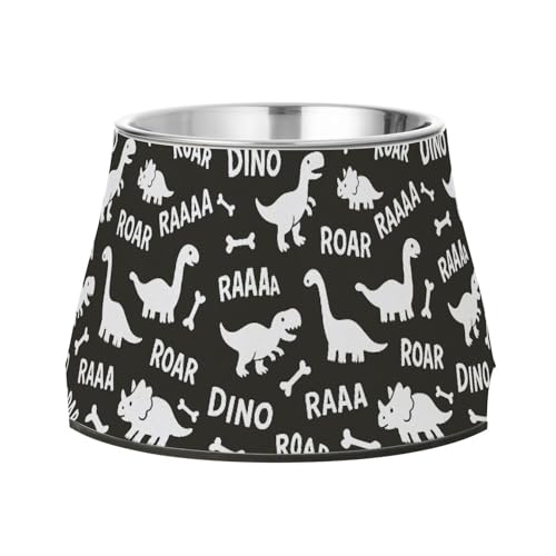 Wassernapf für Haustiere, mit Ständer, Edelstahl, Dinosaurier, Schwarz von Wudan