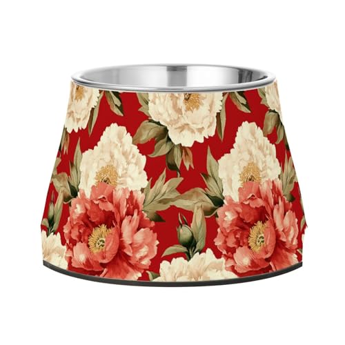 Wassernapf für Hunde, Retro-Pfingstrosen, rutschfest, Edelstahl, für langsames Füttern, für langsames Füttern, Schnurrhaar, Entlastung Wassernapf für Hunde, Retro-Pfingstrosen, rutschfest, Edelstahl, für langsames Füttern, für langsames Füttern, Schnurrhaar, Entlastung von Wudan