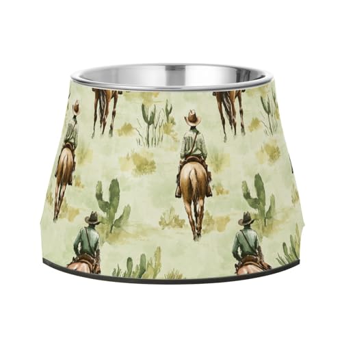 Western Cowboy Pferd Grüne Hunde Wassernapf mit Ständer Edelstahl Katzen Futternapf für kleine Hunde Schnurrhaare Relief von Wudan