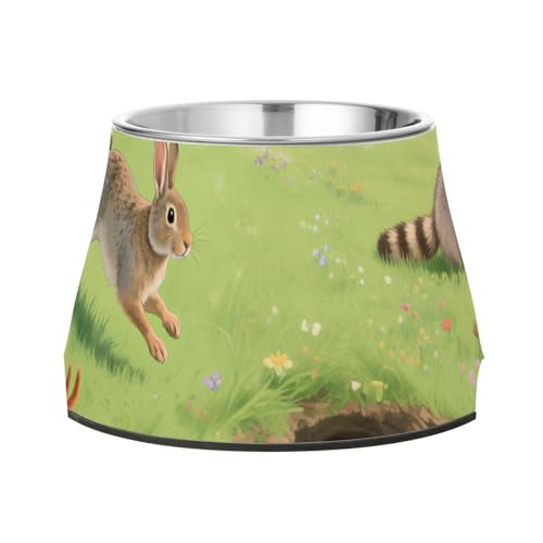 Wildlife in Green Field Wasser- und Futternapf, erhöhter Edelstahlnapf, Ständer für kleine Haustiere von Wudan