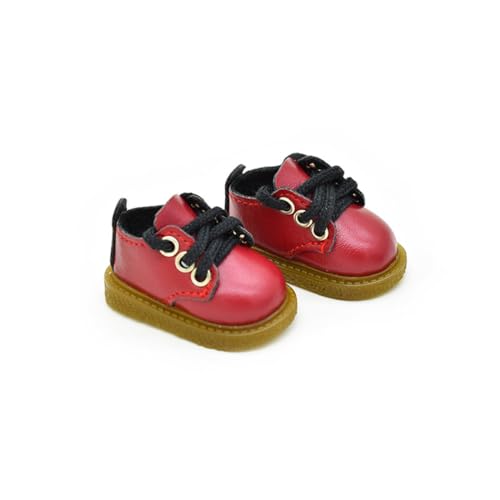 Wudida Paar rote PU-Puppenschuhe, Flache PU-Schuhe mit Schnürsenkeln für 30 cm große 11-Zoll-Mädchenpuppen zum Anziehen, 1/6 Puppenkleidung, Zubehör für Geburtstage, Weihnachten von Wudida