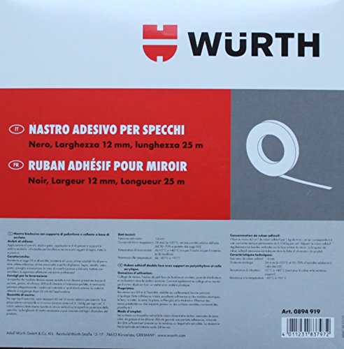 WÜRTH Spiegelklebeband | Breite 12mm / Länge 25m | Befestigen von Spiegeln, Fenstersprossen, Spendergeräten, Haken, Sanitärbereich | doppelseitiges Klebeband schwarz Polyethylenträger & Acrylatkleber von Würth