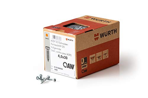 Würth 153040020 Spanplattenschraube Panhead Aw 20 Vollgewinde 4.0x20 1000 Stk von Würth