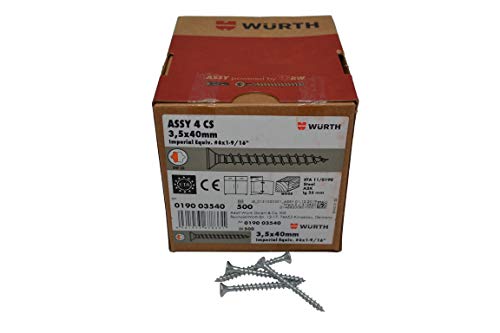 Würth Assy 4 CS Spanplattenschraube 3,5x40mm, 500 Stk/Pack, Stahl verzinkt, Vollgewinde, Senkkopf RW 20 von Wuerth