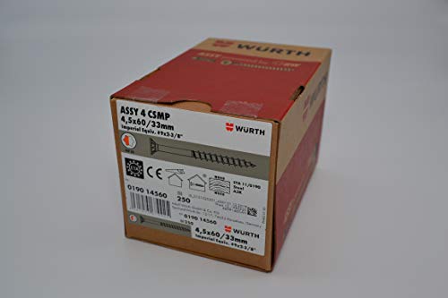 Würth Assy 4 CSMP Spanplattenschraube 4,5x60mm, 250 Stk/Pack, Stahl verzinkt, Teilgewinde, Senkkopf RW 20 von Wuerth