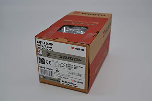 Würth Assy 4 CSMP Spanplattenschraube 4x50mm, 500 Stk/Pack, Stahl verzinkt, Teilgewinde, Senkkopf RW 20 von Viconor