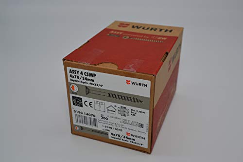 Würth Assy 4 CSMP Spanplattenschraube 4x70mm, 200 Stk/Pack, Stahl verzinkt, Teilgewinde, Senkkopf RW 20 von Würth
