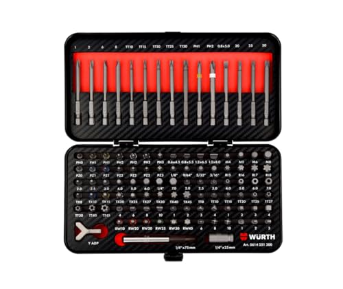 Würth Bit Set Koffer 105 teillig - Umfangreiches 1/4 Zoll Bit-Sortiment mit den gängigsten Standard- und Sicherheitsbits in kurzer und langer Ausführung Bitbox Bitset von Würth