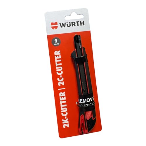 Würth Cutter-Messer 2K mit Schieber – 9 mm Klingenbreite, 160 mm Länge, ergonomischer 2-Komponenten-Kunststoffgriff für präzises Schneiden von Würth