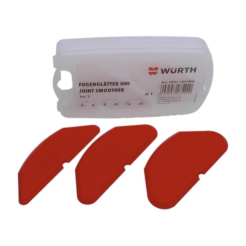 Würth Fugenglätter Uni Set Nr.2 RADIUS mit 3x Fugen Abzieher mit 6 Radien Gummi Silikon in praktischer Aufbewahrungsbox 0891184004 von Würth