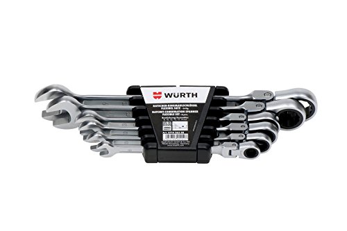 Würth Ratschen-Ringmaulschlüssel flexibel 6-tlg. Satz Gr. 8,10,12,13,17 & 19mm mit 180° Gelenk für flexibles Arbeiten von Würth