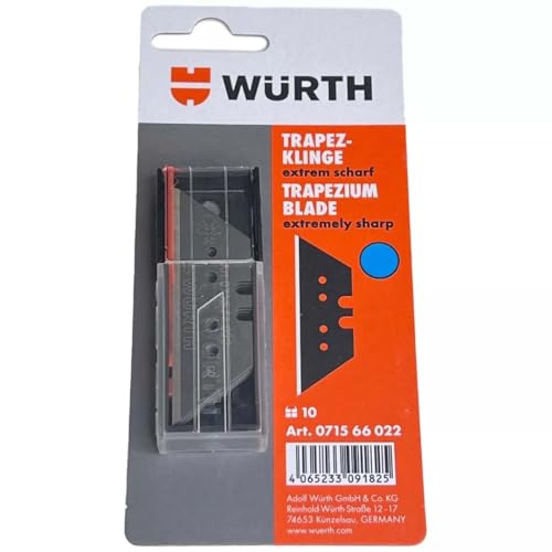 Würth 10x Trapezklinge schwarz Ersatzklingen extrem scharf für Trapezmesser Cuttermesser Teppichmesser 071566022 von Würth