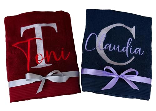 Handtuch bestickt mit Monogramm Großbuchstabe Initiale und Name personalisiertes Handtuch Geschenk Farbwahl Größenwahl Badetuch Duschtuch Waschlappen Gästetuch mit Personalisierung Bestickung von Wuff-Dogsworld