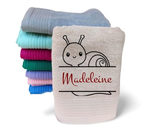 Wuff-Dogsworld Kinderhandtuch mit Motiv & Namen Bestickt, personalisiert, für Jungen & Mädchen, Verschiedene Motive & Farben, 100% Baumwolle (Sand, 50 x 100 cm) von Wuff-Dogsworld