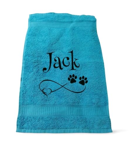 Wuff-Dogsworld Hundehandtuch mit Namen Bestickt Größenwahl Liebe Hund Tier Katze Herz Handtuch saugfähig Welpe Geschenk Züchter Welpenkäufer Pfotentuch von Wuff-Dogsworld