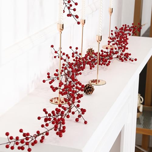 Wuhetyo Weihnachtsgirlande mit roten Beeren, künstliche burgunderrote Beeren-Girlande, Dekoration für Winter, Weihnachten, drinnen und draußen, Zuhause, Kamin, Tischdekorationen (große Beere), 2 Stück von Wuhetyo