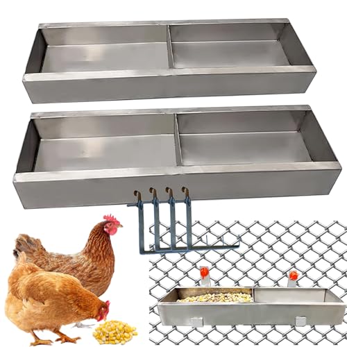 2 Stück Futtertrog Hühner, Hängende Zaun-Futtertrog, Enten futtertrog mit Haken, futtertrog hühner Edelstahl, Einfach zu Reinigen, für Enten Gänse und küken futtertrog (40 * 11 * 4.5cm) von Wuhuarou