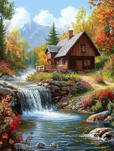 Diamond Painting Idyllisch, 5D Diamond Painting XXL 70x90 cm Leinwand, DIY Diamant Art Malerei Bilder Kinder Anfänger Mosaikherstellung Bastelnset für Wanddeko Wohnzimmer, Geschenke für Frauen P-16 von Wuiddnng