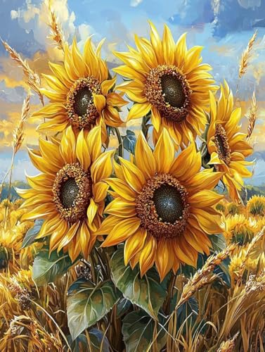 Diamond Painting Sonnenblume, 5D Diamond Painting XXL 90x120 cm Leinwand, DIY Diamant Art Malerei Bilder Kinder Anfänger Mosaikherstellung Bastelnset für Wanddeko Wohnzimmer, Geschenke für Frauen P-73 von Wuiddnng