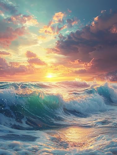 Diamond Painting Sonnenuntergang, 5D Diamond Painting XXL 90x120 cm Leinwand, Diamant Art Malerei Bilder Kinder Anfänger Mosaikherstellung Bastelnset, Wanddeko Wohnzimmer, Geschenke für Frauen P-97 von Wuiddnng