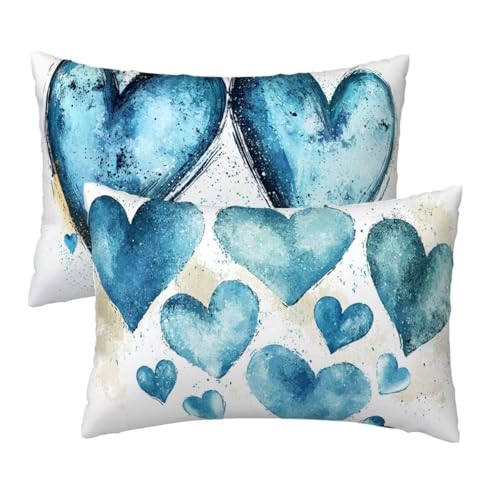 Kissenbezug 40x60 cm Blau, Sofakissen Bezug 2er Set, Weich Samt Dekokissen Kissenbezüge, Zierkissen Kopfkissenbezug Beidseitiger Druck, Bezug Kissen Herz Muster für Deko Wohnzimmer Schlafzimmer Z-50 Kissenbezug 40x60 cm Blau, Sofakissen Bezug 2er Set, Weich Samt Dekokissen Kissenbezüge, Zierkissen Kopfkissenbezug Beidseitiger Druck, Bezug Kissen Herz Muster für Deko Wohnzimmer Schlafzimmer Z-50 von Wuiddnng