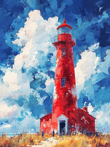 Leuchtturm Diamond Painting Klein Leinwand 40x50 cm, Diamond Painting Erwachsene Bastelset, 5D Diamant Malerei Kinder Stickerei Kreuzstich Bilder Set, Zimmer Deko Schlafzimmer, Weihnachtsgeschen K-66 von Wuiddnng