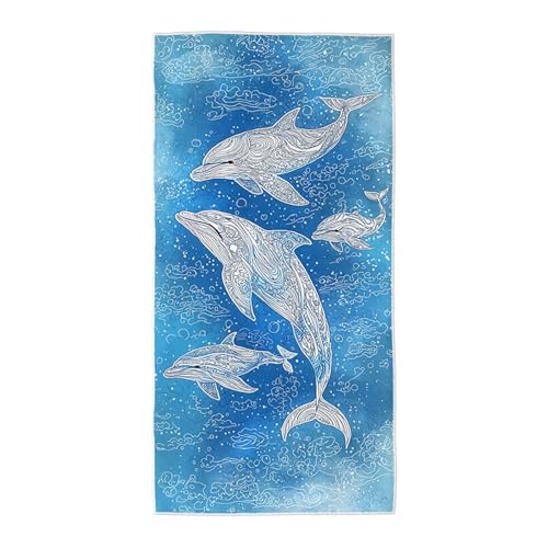 Strandtuch Blau Mikrofaser Handtuch Groß 100x200, Microfaser Handtücher Stranddecke Sandfrei Schnell Trocknendes Weiches Leichtes Pflegeleicht Kompakt für Strand Pool Yoga Travel Sauna (Delphin) X-90 von Wuiddnng