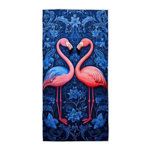 Strandtuch Blau Mikrofaser Handtuch Groß 220x100, Microfaser Handtücher Stranddecke Sandfrei Schnell Trocknendes Weiches Leichtes Pflegeleicht Kompakt für Strand Pool Yoga Travel Sauna (Flamingo) V-4 von Wuiddnng