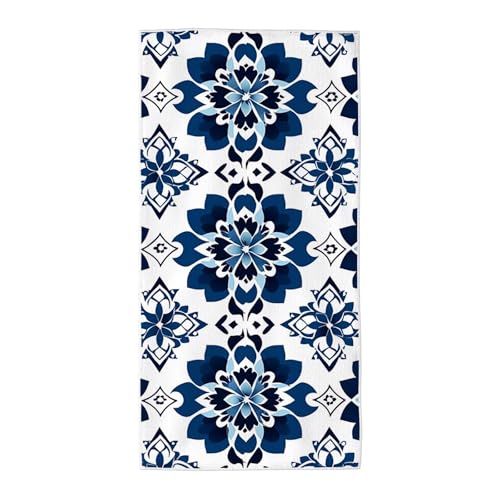 Strandtuch Blau Mikrofaser Handtuch Groß 220x100 cm, Microfaser Handtücher Stranddecke Sandfrei Schnell Trocknendes Weiches Leichtes Pflegeleicht Kompakt für Strand Pool Yoga Travel Sauna (Boho) Z-78 von Wuiddnng