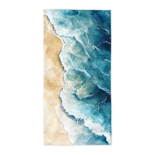 Strandtuch Blau Mikrofaser Handtuch Groß 70x140 cm, Microfaser Handtücher Stranddecke Sandfrei Schnell Trocknendes Weiches Leichtes Pflegeleicht Kompakt für Strand Pool Yoga Travel Sauna (Wellen) C-8 von Wuiddnng
