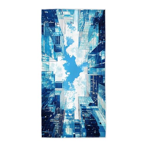 Strandtuch Blau Mikrofaser Handtuch Groß 90x180, Microfaser Handtücher Stranddecke Sandfrei Schnell Trocknendes Weiches Leichtes Pflegeleicht Kompakt für Strand Pool Yoga Travel Sauna (Geometrie) X-86 von Wuiddnng