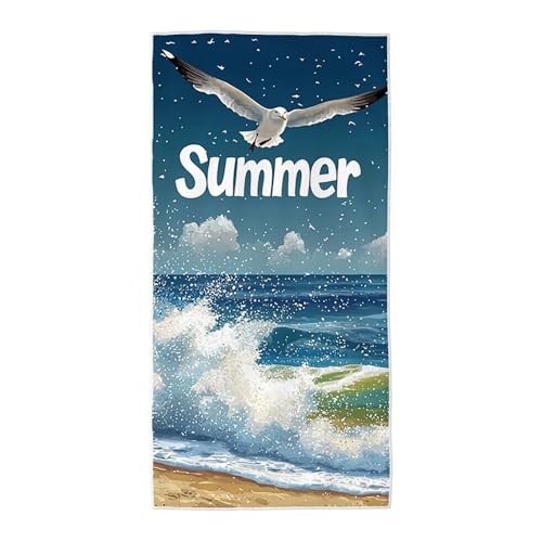 Strandtuch Blau Mikrofaser Handtuch Groß 90x200 cm, Microfaser Handtücher Stranddecke Sandfrei Schnell Trocknendes Weiches Leichtes Pflegeleicht Kompakt für Strand Pool Yoga Travel Sauna (Sommer) V-98 von Wuiddnng