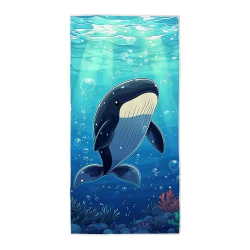 Strandtuch Blau Mikrofaser Handtuch Groß 90x200 cm, Microfaser Handtücher Stranddecke Sandfrei Schnell Trocknendes Weiches Leichtes Pflegeleicht Kompakt für Strand Pool Yoga Travel Sauna (Tier) A-76 von Wuiddnng