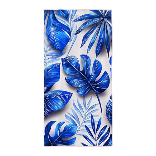 Strandtuch Blau Mikrofaser Handtuch Strandtuch XXL 70x140, Stranddecke Sandfrei Strandhandtuch Schnelltrocknend Weiches, Leichtes mit Aufbewahrungstasche für Strand Travel Fitness Sauna (Blätter) J-61 von Wuiddnng
