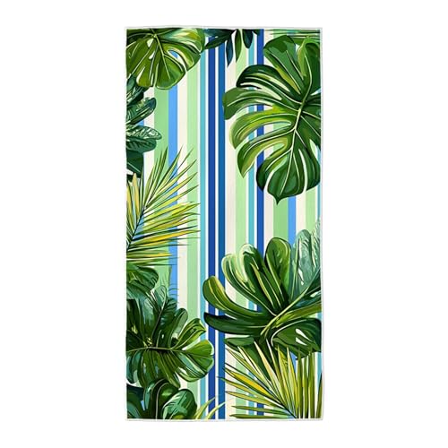 Strandtuch Grün Mikrofaser Handtuch Groß 70x140, Microfaser Handtücher Stranddecke Sandfrei Schnell Trocknendes Weiches Leichtes Pflegeleicht Kompakt für Strand Pool Yoga Travel Sauna (Streifen) V-54 von Wuiddnng