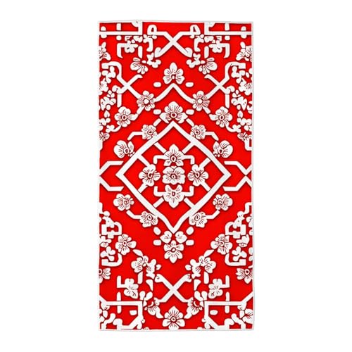 Strandtuch Rot Mikrofaser Handtuch Groß 60x120 cm, Microfaser Handtücher Stranddecke Sandfrei Schnell Trocknendes Weiches Leichtes Pflegeleicht Kompakt für Strand Pool Yoga Travel Sauna (Boho) A-54 von Wuiddnng