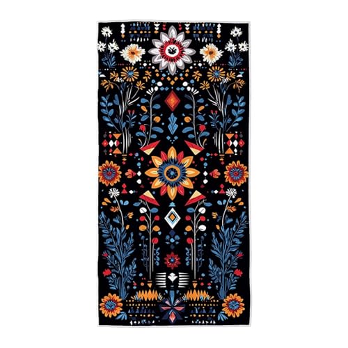 Strandtuch Schwarz Mikrofaser Handtuch Groß 220x100, Microfaser Handtücher Stranddecke Sandfrei Schnell Trocknendes Weiches Leichtes Pflegeleicht Kompakt für Strand Pool Yoga Travel Sauna (Boho) V-26 von Wuiddnng