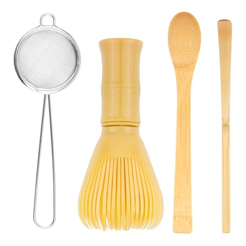 4 StkMatcha Besen Set, Matcha Set mit Sieb, Bambus MatchaBesen, Halter &Matcha Löffel, Matcha Schneebesen SetsMatcha Chasen, Geschenke für Teeliebhaber Anfänger Enthusiasten von Wukemaoyi