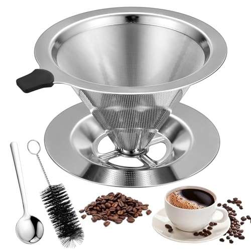 Pour Over Coffee Dripper, Stainless Steel Pour Over Coffee Filter, Reusable Drip Coffee Filter Cup, Paperless Mesh Cone Coffee Filter for Pour Over Coffee Maker, with Brush and Spoon von Wukemaoyi