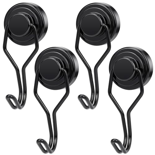 Wukong 19KG(48LB) Silwy Haken Magnetisch Extra Stark, 4 Stück Neodym Magnete mit Haken, 25mm Groß Magnethaken Stark，Schwarz Starke Magnete Haken für Camping, Lager und Küchen von Wukong