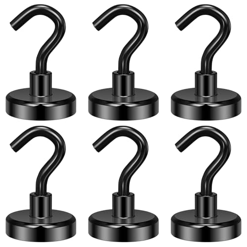 Wukong 32mm Neodym Magnethaken Extra Stark, 6 Stück Magnet Haken Sehr Stark, 34KG(75LB) Starke Magnete mit Haken, Silwy Haken für Camping, Lager und Küchen von Wukong