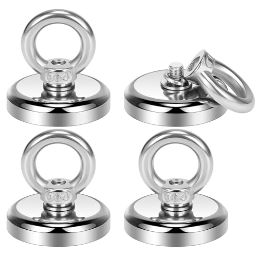 Wukong 32mm Stark Neodym Ösenmagnet, 4 Stück Zugkraft 38kg Extra Starker Magnethaken Neodymium Magnet Haken für Geeignet Magnet Fischen in Haus, Werkstatt, Wasser von Wukong