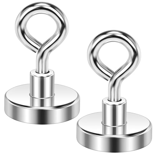 Wukong 32mm öSenmagnet Starker, 2 Stück Neodym Magnete Extra Stark, 35KG(77LB) Magnethaken Weiß, Kleine Magnete mit Haken für Camping, Lager und Küchen von Wukong