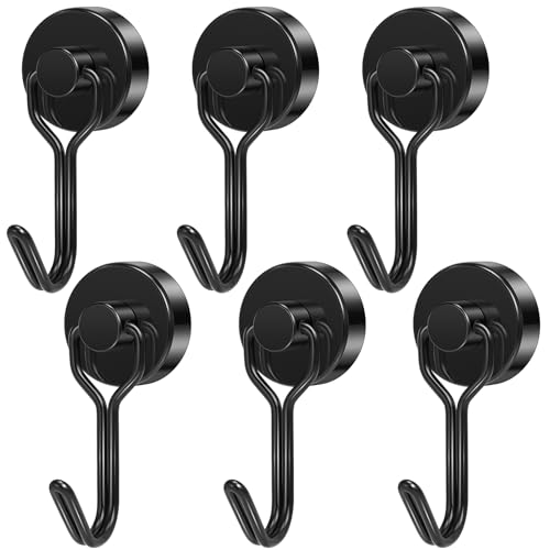 Wukong 6 Stück Starke Neodym Magnethaken, 20mm Schwarz, 13KG(28LB) Klein Magnetisch Extra Stark für Camping, Lager und Küchen von Wukong