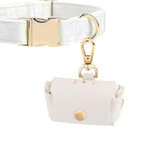 Wulachaka Benutzerdefinierte erste Ehering-Träger-Tasche für Hundehalsband, personalisierte Leder-Ehering-Kissenbox für Haustier, Hunde-Ring-Träger-Ehering-Tasche (Weiß) von Wulachaka