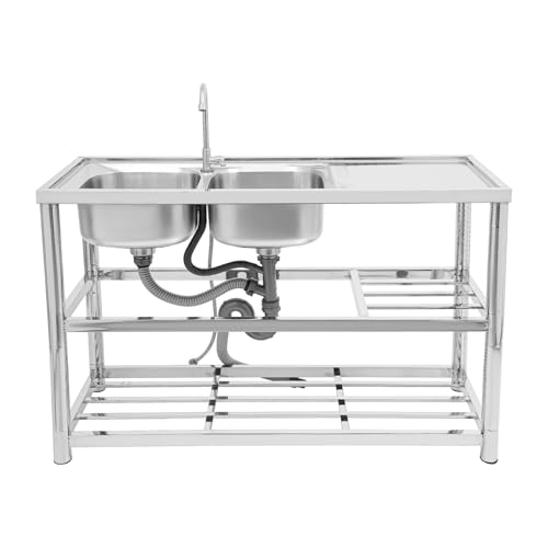 Edelstahl Spüle Küchenspüle,2 Becken Spültisch Edelstahlspüle Spülbecken Edelstahl Küche Spüle 120 * 45 * 80cm mit Wasserhahn,Für die Reinigung Von Geschirr, Töpfen und Pfannen von Wulimasun