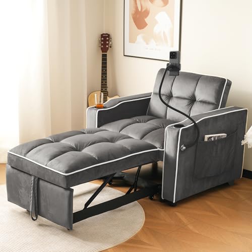 Wumagin 3-in-1 Ausziehbares Einzel-Schlafsofa – Mit Getränkehaltern und Handyhalter, Sofa-Liegestuhl, Schlafstuhl, Sessel, perfekt für kleine Räume von Wumagin